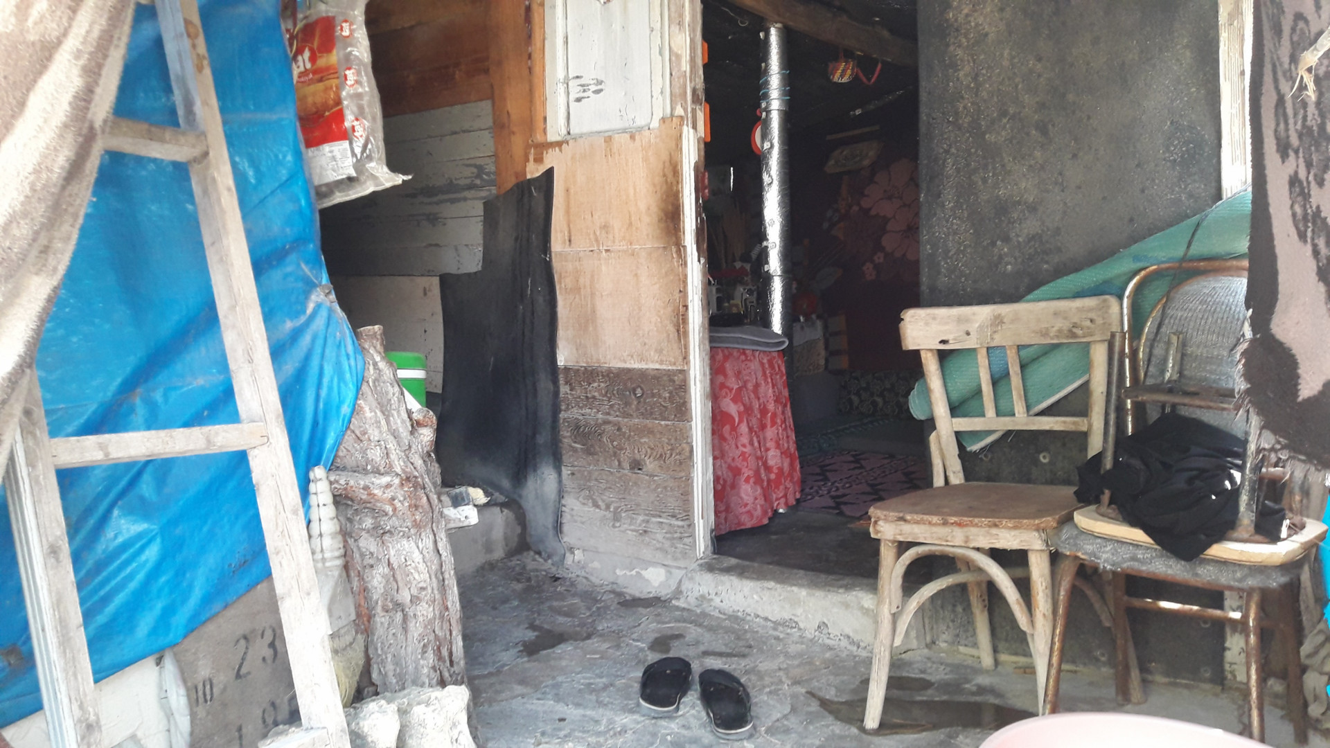 A family lives in a poor tent
