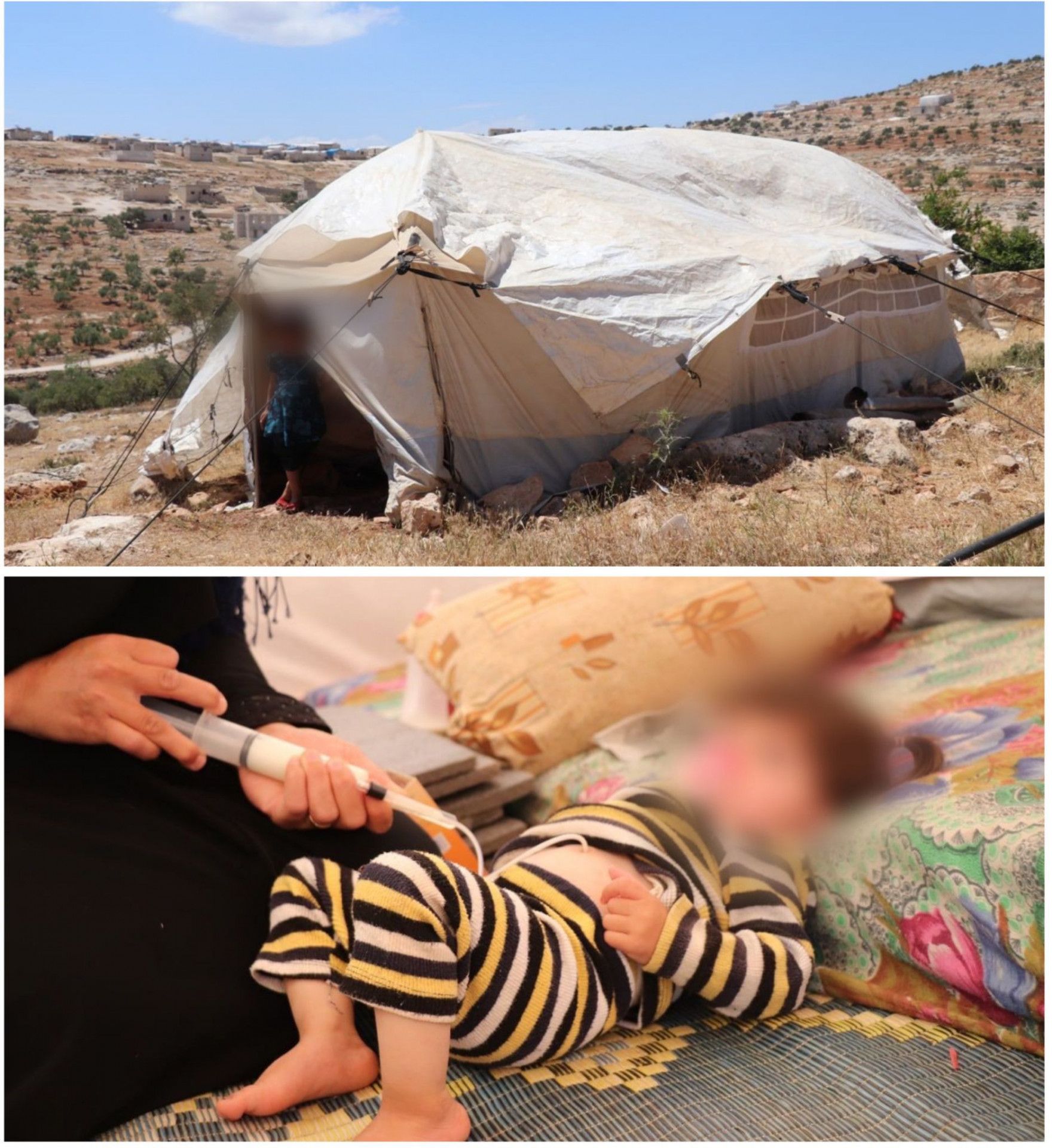 A family of 8 lives in a tent, their daughter is seriously sick