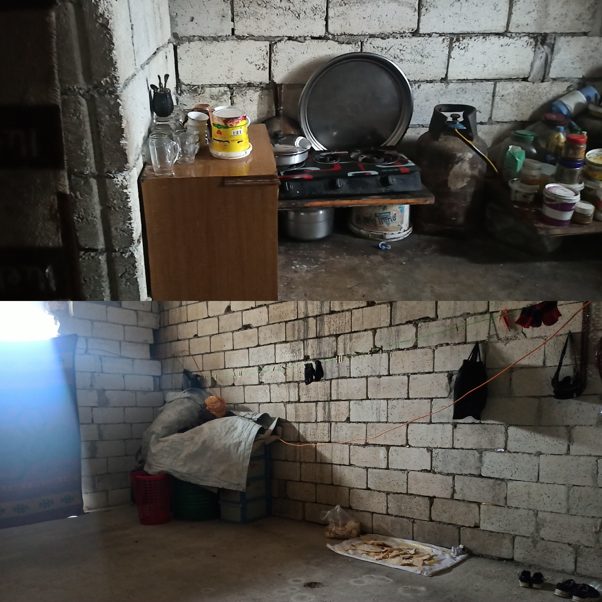 Children living in a house without doors or windows