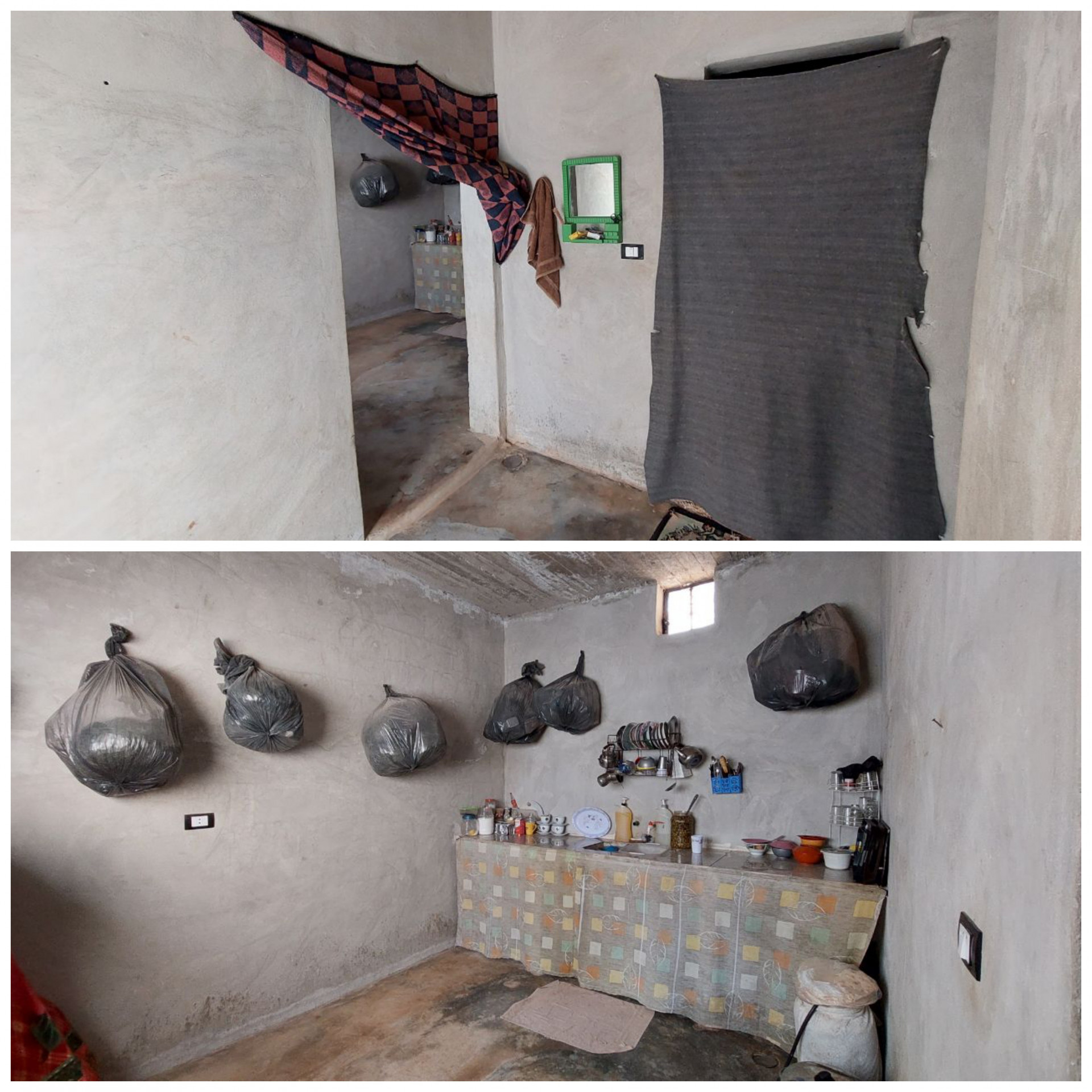A family living in a simple house lacking essentials of life