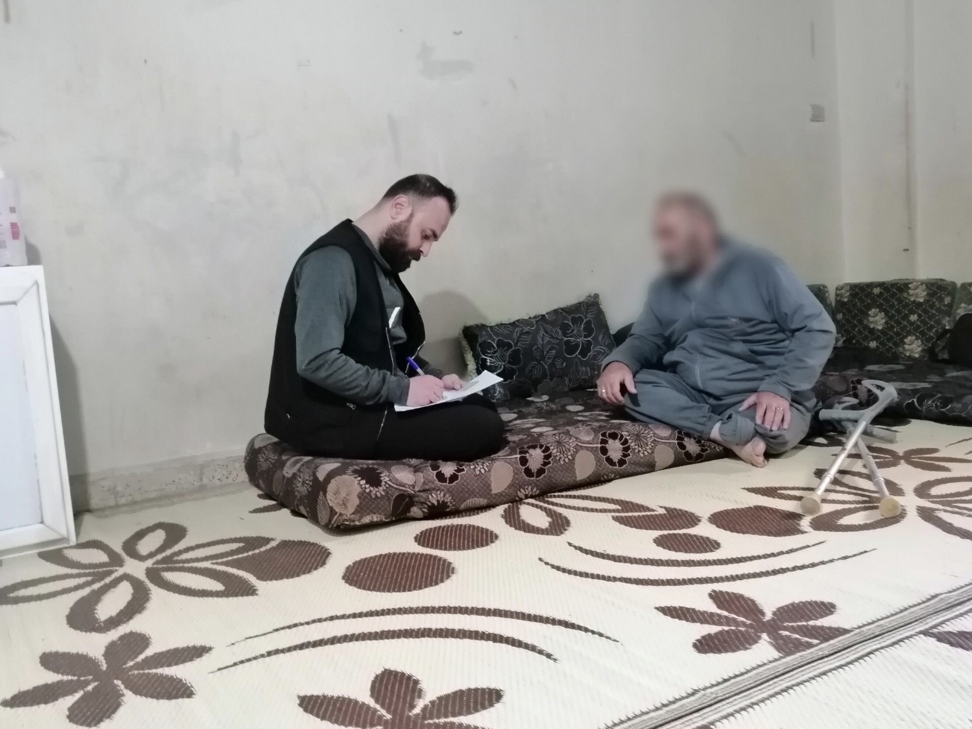 Khalid's leg is amputated and is unable to work and support his family.