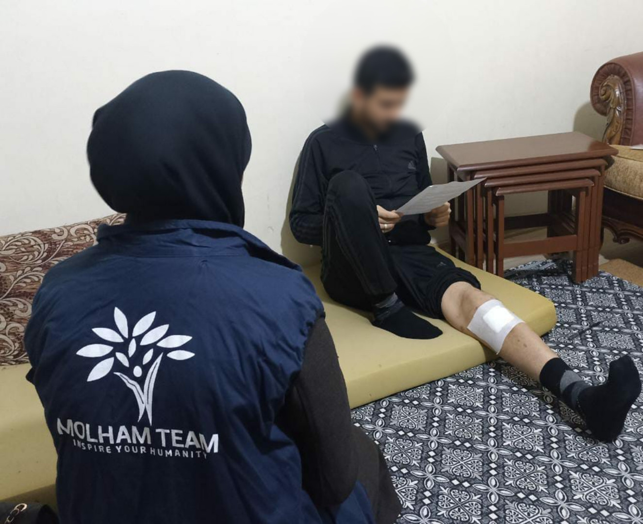 Muhammad needs physiotherapy after a painful accident.