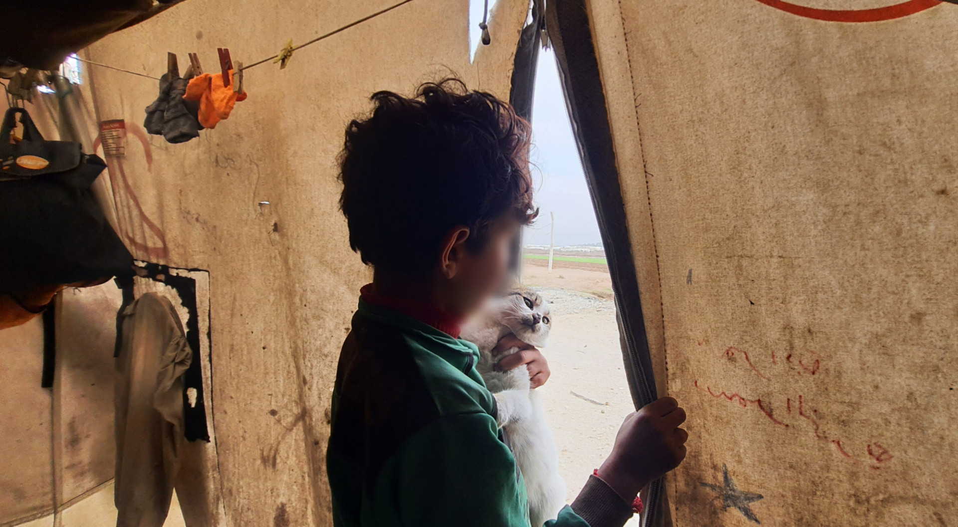 Safia and her children live in a wretched tent.
