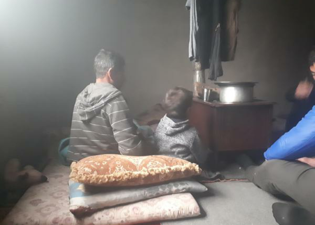 family lives in one room with cracked roof
