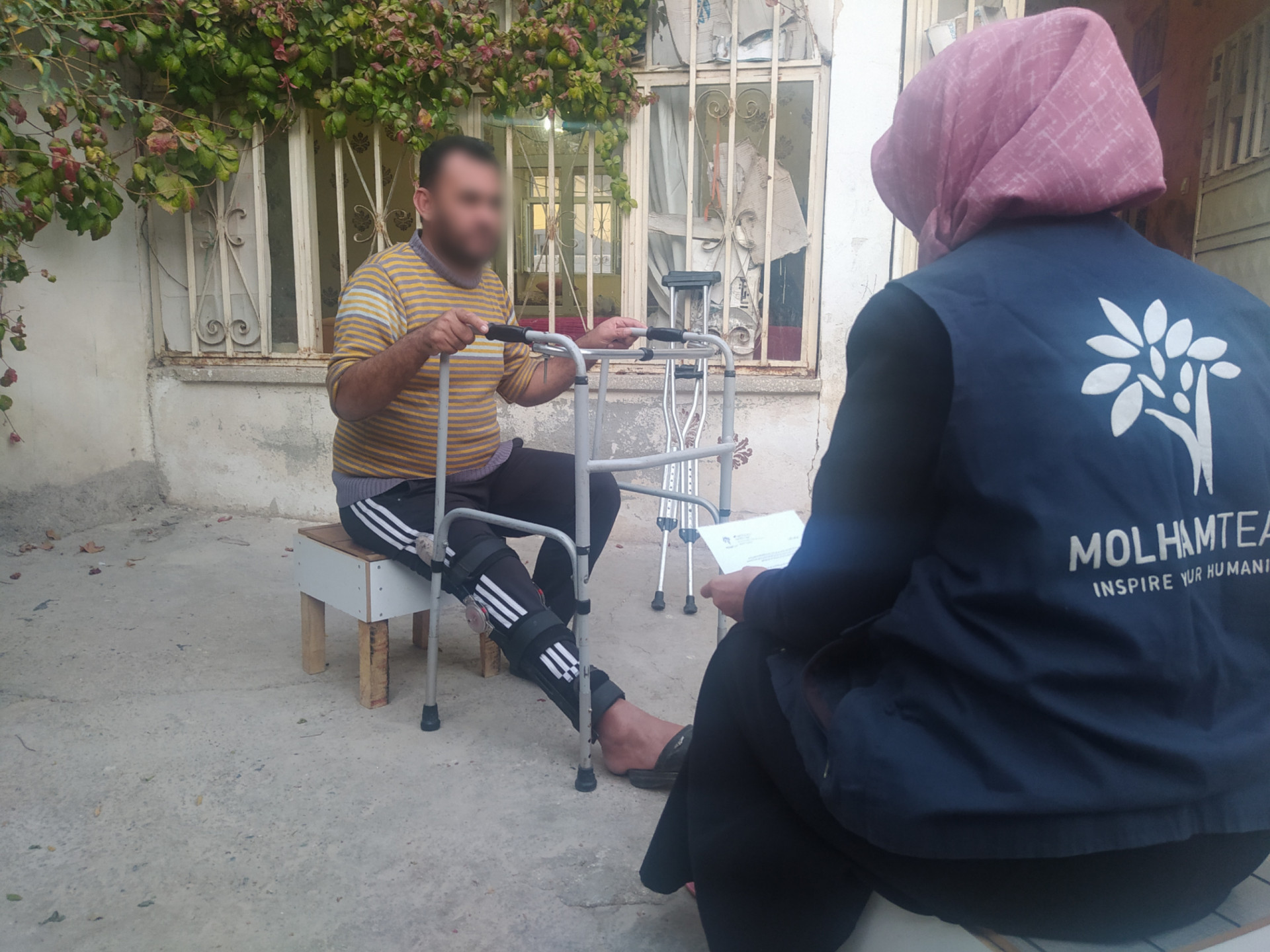 Ahmed has a war injury that prevents him from from working