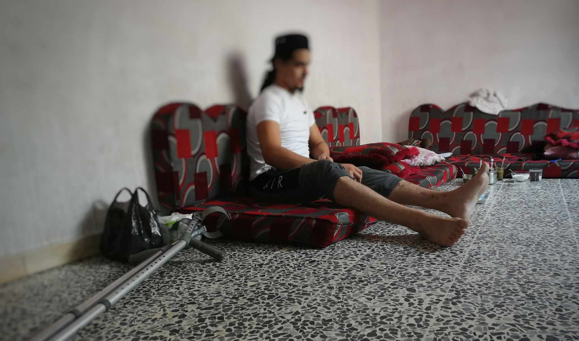 A man with feet injury