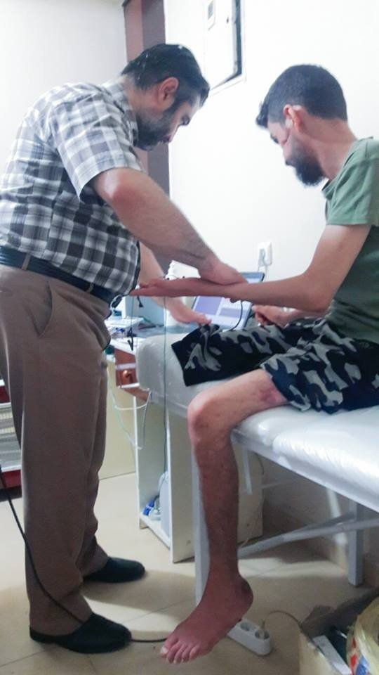 An injured man needs a wheelchair