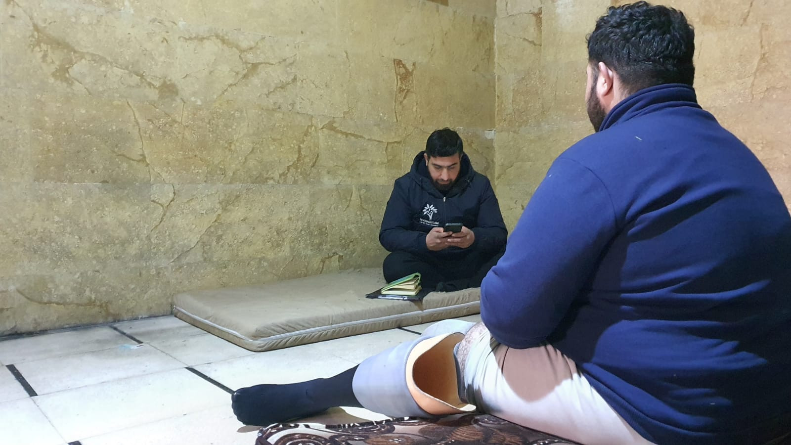 Mohammad suffers from a leg injury which prevents him from working and he lives in a hard condition.