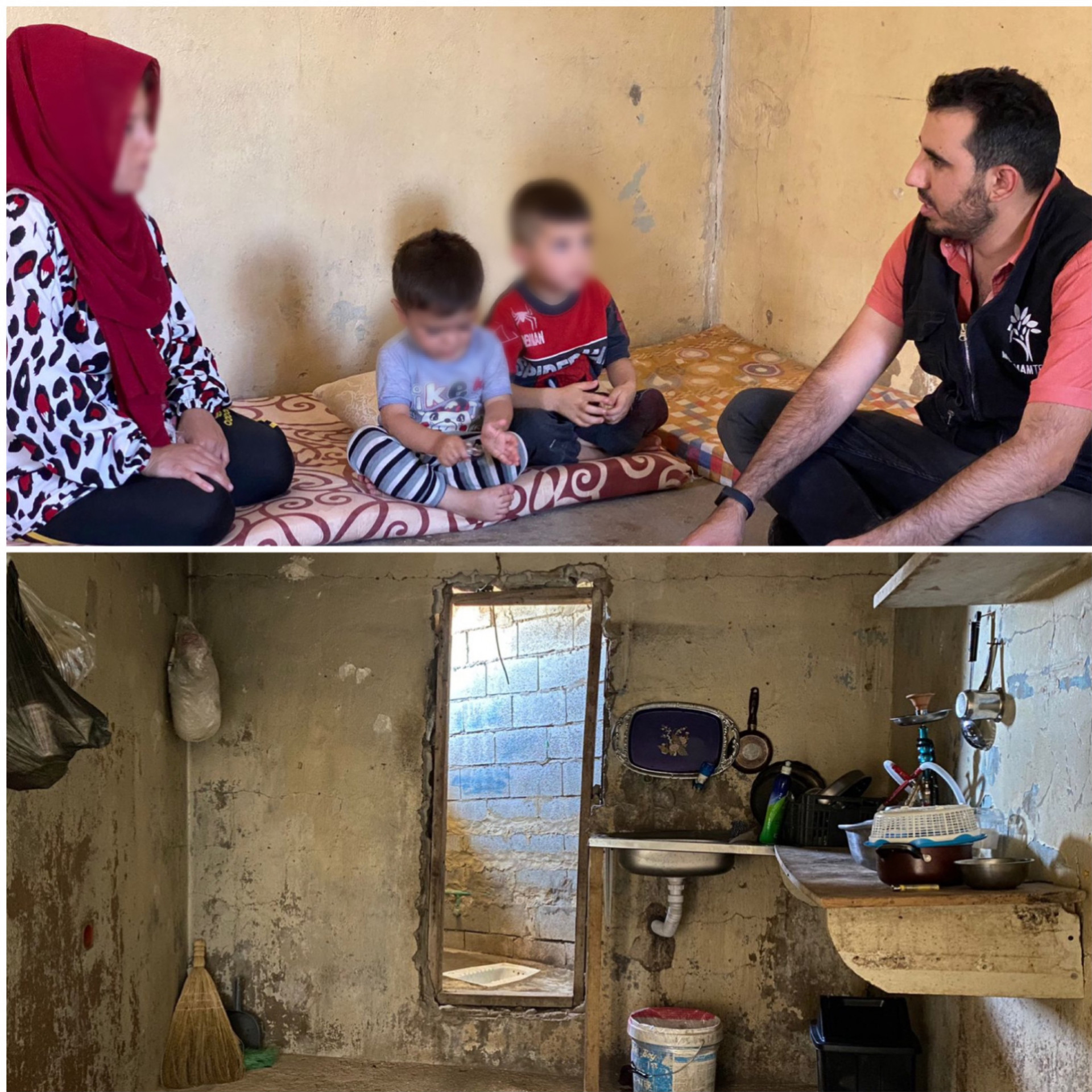 A family lives in a poor-condition house
